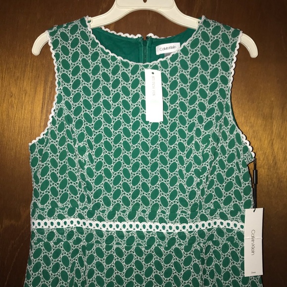 Women’s 14 CALVIN KLEIN Aria Cotton Eyelet St Patrick’s Swing Dance Dress NWT - Picture 2 of 16